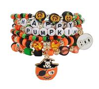 Twinfree Halloween Bracelets Sets for Women, Gothic Layered Beaded Bracelets, BOO Spooky Ghost Spider Pumpkin Kitten Charm Stackable Strench Bracelet, One Size, Beads, no gemstone