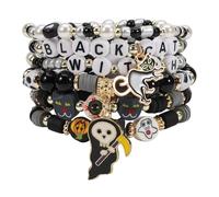 Twinfree Halloween Bracelets Sets for Women, Gothic Layered Beaded Bracelets, BOO Spooky Ghost Spider Pumpkin Kitten Charm Stackable Strench Bracelet, One Size, Beads, no gemstone