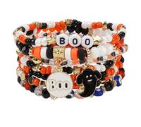 Twinfree Halloween Bracelets Sets for Women, Gothic Layered Beaded Bracelets, BOO Spooky Ghost Spider Pumpkin Kitten Charm Stackable Strench Bracelet, One Size, Beads, no gemstone