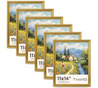 TWING 11x14 Gold Picture Frames Set of 6,Rustic Gold Frames Display Pictures 8x10 with Mat or 11x14 without Mat,Gallery Photo Frames for Wall Mounting,Ideal for Gift