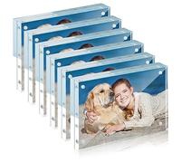 TWING 6 Pack Picture Frames Acrylic 4 x 6, Horizontal Magnet Frame Lucite Double Sided 4x6 Picture Frame, 10+10MM Thick Clear Frameless Desktop Display Self Standing Magnetic Acrylic Block Photo Frame