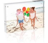 TWING Acrylic Photo Frame with Microfiber Cloth, 12.7 x 17.8 cm, 12 + 12 mm Thickness, Magnetic Acrylic Picture Frame, Standing, Frameless Display