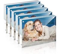 TWING Acrylic Photo Frames, Set of 5 Acrylic Frames,Horizontal Magnet Double-Sided 4" x 6" Picture Frame, 12+12mm Thick Clear Frameless Standing Self Standing Magnetic Acrylic Block Photo Frame