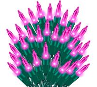 TWINGLEHOME Ultra-Bright Connects End to End Pink Christmas Mini Lights 100L 19.6Ft UL Listed Incandescent Bulb String Light Set for Indoor Outdoor Holiday Garden Party Christmas Tree Garland Decor