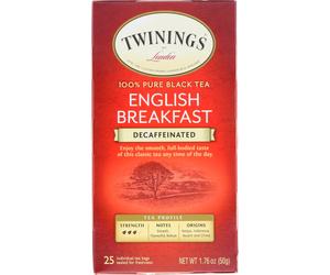 Twinings, 100% Pure Black Tea, English Breakfast, Decaffeinated, 25 Tea Bags, 1.76 oz (50 g)