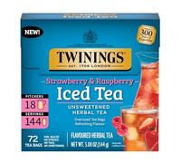 Twinings 72 Strawberry & Raspberry Herbal Iced Tea 72 Oversized Tea Bags Makes 18 Jugs or 144 Servings Unsweetened Naturally Caffeine Free