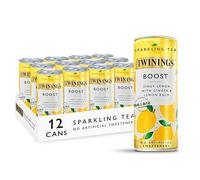 Twinings Boost - Lemon and Ginger Flavoured Sparkling Tea-Refreshing Fruity Beverage(12X250ml Cans)-No Added Sugar, Low in Caffeine/Calorie, Healthy Alternative,Antioxidant Rich,Vegan,Gluten Free
