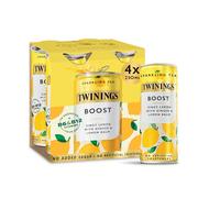 Twinings Boost - Lemon & Ginger Flavoured Sparkling Tea (4 x 250ml cans) - Non-Alcoholic, Low Calorie Soft Drink, No Added Sugar