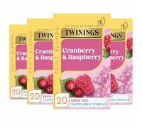 Twinings Raspberry & Cranberry Fruit Infusion Flavoured Tea - 80 Biodegradable Bags (Multipack of 4 x 20) , Caffeine & Sugar Free Herbal Vegan Tea with Natural Fruit Flavors, Refreshing Berry Blend