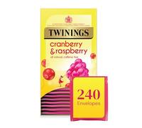 Twinings Cranberry & Raspberry Fruit Infusion Tea Bags, 12 boxes of 20 individually wrapped enveloped tea bags, 240 total.