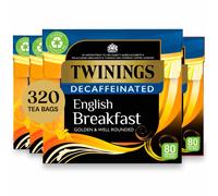 Twinings English Breakfast Decaf Tea | Golden, Well Rounded & Full Bodied Decaffeinated Black Tea | Multipack Bulk Buy, 320 (4 x 80) Biodegradable Te