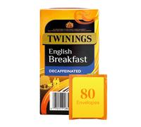 Twinings English Breakfast Decaffeinated Tea Bags, 4 Boxes of 20 Individually Wrapped Enveloped Tea Bags, Black, 80 count