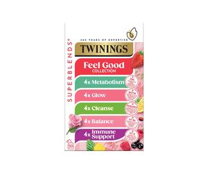 Twinings Feel Good Collection Superblends Metabolism, Glow, Cleanse, Matcha, Balance & Immune Support - 4 x 20 Envelope Pack (80 Envelopes)