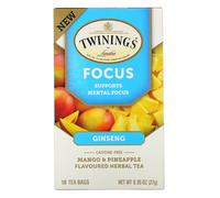 Twinings, Focus Herbal Tea, Ginseng, Mango & Pineapple, Caffeine Free, 18 Tea Bags, 0.95 oz (27 g)