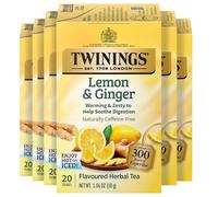Twinings Herbal Lemon and Ginger Infusion (Pack of 6, Total 120 Teabags)
