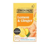Twinings Lemon and Ginger Flavoured Tea - 20 Biodegradable Bags Caffeine-Free Herbal Tea with Zesty Lemon & Spicy Ginger Flavor Refreshing & Soothing Beverage