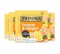 Twinings Lemon and Ginger Flavoured Tea -320 Biodegradable Bags (Multipack of 4 x 80), Caffeine-Free Herbal Tea with Zesty Lemon & Spicy Ginger Flavor, Refreshing & Soothing Beverage