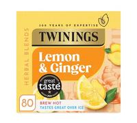 Twinings Lemon and Ginger Flavoured Tea -80 Biodegradable Bags Caffeine-Free Herbal Tea with Zesty Lemon & Spicy Ginger Flavor Refreshing & Soothing Beverage
