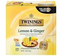 Twinings Lemon & Ginger Herbal Tea, 100 Individually Wrapped Tea Bags, Tangy Lemon, Spicy Ginger, Naturally Caffeine Free