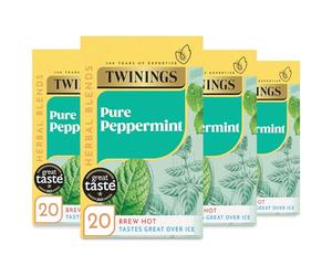 Twinings Pure Peppermint Flavoured Tea Bags - 80 Biodegradable Bags (Multipack of 4 x 20)) | Caffeine and Sugar Free Herbal Tea for Digestion and Refreshment | Natural Peppermint Flavor