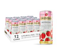 Twinings Refresh - Raspberry & Lemon Flavoured Sparkling Tea (12 x 250ml cans) - Non-Alcoholic, Low Calorie Soft Drink, No Added Sugar, No Artificial Sweeteners, Low Caffeine, Green Tea Infusion