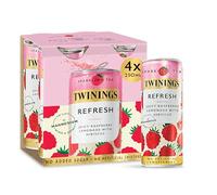Twinings Refresh Sparkling Tea, Raspberry & Lemon, 4 x 250ml Cans | Non-Alcoholic, Low Calorie Soft Drink, No Added Sugar, No Artificial Sweeteners, Low Caffeine, Green Tea Infusion, Iced Tea