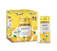 Twinings Sparkling Tea Boost 4 Pack - Lemon & Ginger Flavoured with Black Tea Infusion, Lemon Balm Infusion & added Vitamins