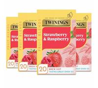 Twinings Strawberry & Raspberry Fruit Infusion Flavoured Tea - 80 Biodegradable Bags (Multipack of 4 x 20) , Caffeine & Sugar Free Herbal Vegan Tea with Natural Fruit Flavors, Refreshing Berry Blend