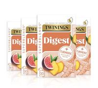 Twinings Superblends Digest Tea, Ginger & Turmeric, 80 Tea Bags (4x20) | Multipack, Herbal Infusion, For After Meals, Fig, Ginger, Turmeric, Naturally Caffeine Free, Individually Wrapped