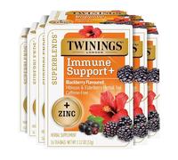 Twinings Superblends Immune Support+ Zinc Blackberry Flavoured Hibiscus, Elderberry Herbal, Naturally Caffeine-Free, 16 Tea Bags (Pack of 6), Enjoy Hot or Iced, 96 Teabags