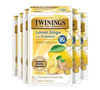 Twinings Superblends Probiotics+ Lemon & Ginger Flavoured Herbal Tea with Turmeric, Caffeine Free, 18 Count (Pack of 6), Enjoy Hot or Chilled