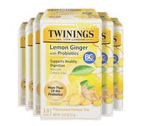 Twinings Superblends Probiotics+ Lemon & Ginger Flavoured Herbal Tea with Turmeric, Caffeine Free, 18 Count (Pack of 6), Enjoy Hot or Chilled