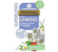 Twinings Superblends Unwind Tea - Strawberry Herbal Tea Infusion with Camomile, Lemon Balm, Limeflower & Vitamin B12, 80 Biodegradable Tea Bags