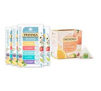 Twinings Superblends Wellbeing Collection Variety Pack, 80 mixed flavoured Tea Bags (Multipack of 4 x 20 Tea bags) & Peach & Orange Tea Bags, 20 Count