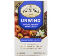 Twinings, Unwind Herbal Tea, Passionflower & Chamomile, Spiced Apple & Vanilla, Caffeine Free, 18 Tea Bags, 0.95 oz (27 g)