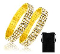 Twinkle Diamond Anklet Rhinestone Ankle Bracelets 2Pcs with a Storage Bag Elastic Bling Shining Foot Jewelry for Women and Girls Gold