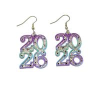 twinkle eye 2026 Happy New Year Earrings For Women Glitter Colorful Acrylic 2026 Letter Dangle New Year's Eve Earrings Holiday Festive Party Jewelry Gifts, One Size, Acrylic, No Gemstone