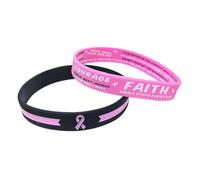twinkle eye 2Pcs Breast Cancer Awareness Bracelet for Women Cute Black Pink Ribbon Silicone Rubber Friendship Bracelets for Men Bracelets for Cancer Awareness Inspiring Jewelry Gift, One Size