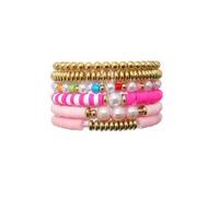 twinkle eye 6Pcs Bohemian Bracelets Set Pink Polymer Clay Beaded Bracelets for Women Heishi Surfer Boho Charm Stackable Bracelets Summer Beach Jewelry, Adjustable
