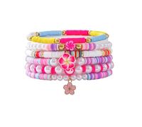 twinkle eye Bohemia Hawaiian Plumeria Rubra Tropical Flower Stackable Bracelets Set Colorful Polymer Clay Beaded Bracelets Cute Sweet Flower Y2K Pearl Bracelets Summer Beach Holiday Jewelry, One Size