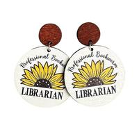 twinkle eye Creative Wooden Teacher Earrings For Women Math Pi Earrings Sunflower Book Librarian Read Book Stud Earrings Teacher's Appreciation Back To School Jewelry, Wood, No Gemstone