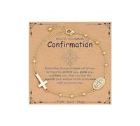 twinkle eye First Communion Confirmation Gifts for Women Gold Plated Rosary Beads Virgin Mary Cross Charm Link Chain Bracelet Religious Baptism Jewelry Gifts, Adjustable