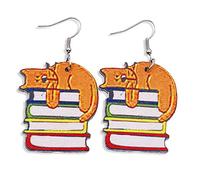 twinkle eye Funny Wooden Stackable Book Drop Dangle Earrings Cute Squirrel Wood Stack of Books Earrings Gifts For The Beginning Of School Season
