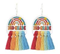 twinkle eye Graduation Back to School Teacher Earrings for Women Cute Boho Handmade Woven Rainbow Tassel Dangle Earrings for Teachers Appreciation First Day of School Gifts, Wood Cotton thread, No
