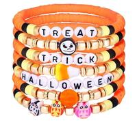 twinkle eye Happy Halloween Heishi Beaded Stackable Stretch Bracelets Set Boho Spooky Spider Hocus Pocus Polymer Clay for Woman Charm Y2K Friendship Preppy Jewelry, One Size, Ploymer Clay, no gemstone