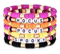 twinkle eye Happy Halloween Heishi Beaded Stackable Stretch Bracelets Set Boho Spooky Spider Hocus Pocus Polymer Clay for Woman Girls Charm Y2K Friendship Preppy Jewelry, One Size, Ploymer Clay, no