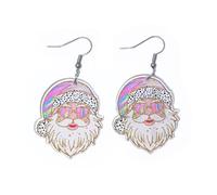 twinkle eye Merry Christmas Funny Y2k Disco Hot Pink Santa Claus Double sided Wooden Dangle Earrings Lightweight Wooden for Women Xmas Earrings Favors Decor Accessories, One Size, Acrylic, No Gemstone