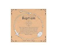 twinkle eye Religious Baptism First Communion Confirmation Gifts for Women Silver Plated Rosary Beads Virgin Mary Cross Charm Link Chain Bracelet for Daughter Sister Jewelry Gifts, Adjustable