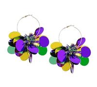 twinkle eye Sparkly Mardi Gras Earrings Large Hoop Earrings Foil Plastic Metallic Cheerleader Pom Poms Ball Fireworks Carnival Earrings for Women Jewelry, PET, No Gemstone