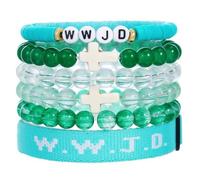 twinkle eye WWJD Bracelets Set WWJD Wristbands Christian Cross Bracelet Stackable Clay Bead Bracelets Stretch Glass Beaded Inspirational Christian Jewelry Gift for Couples Women Men, One Size